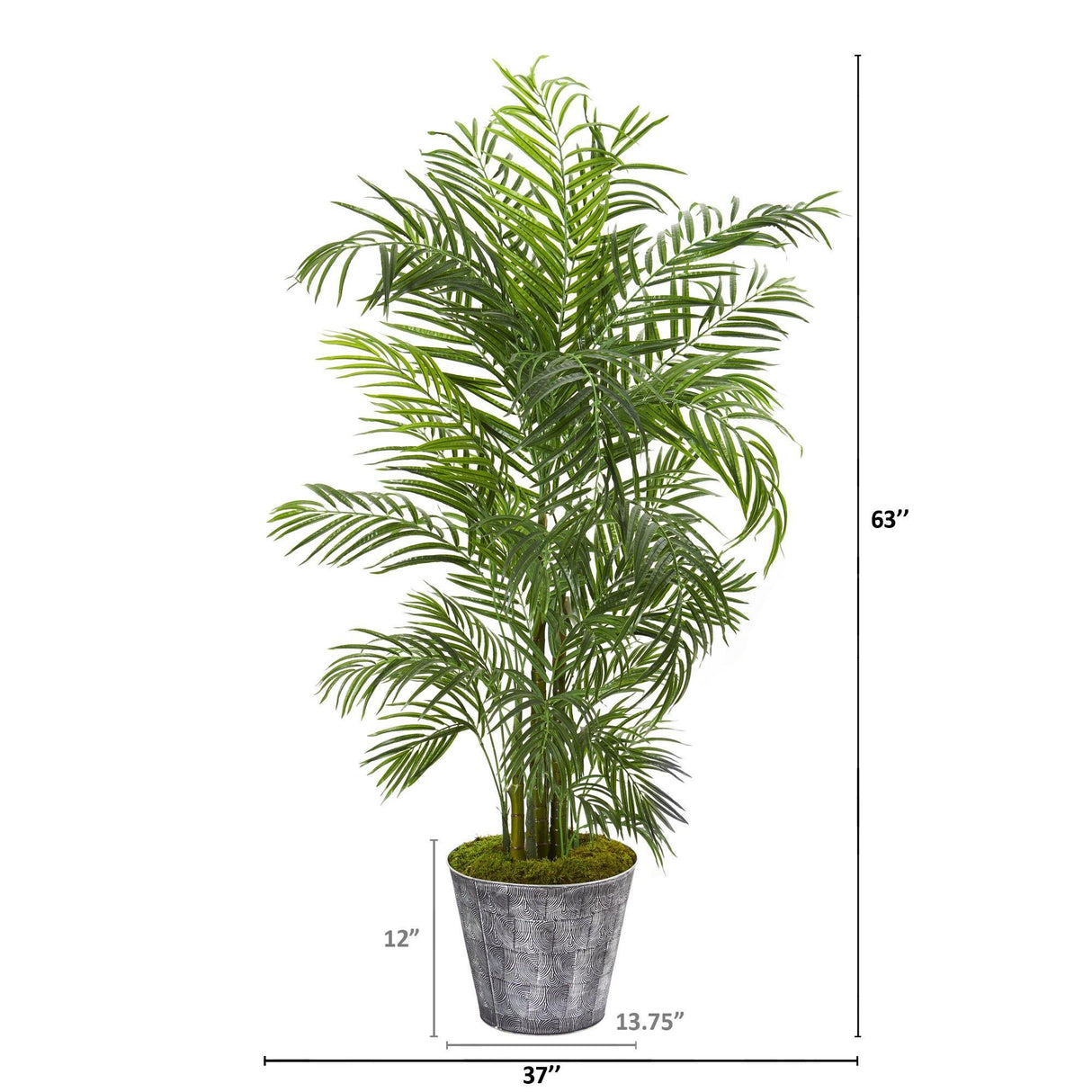 63” Areca Palm Artificial Tree in Decorative Planter (Indoor/Outdoor)-Parc Decor