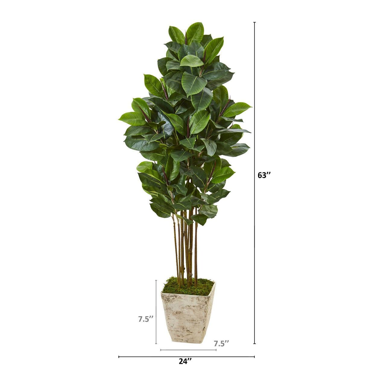 63” Rubber Leaf Artificial Tree in Country White Planter-Parc Decor