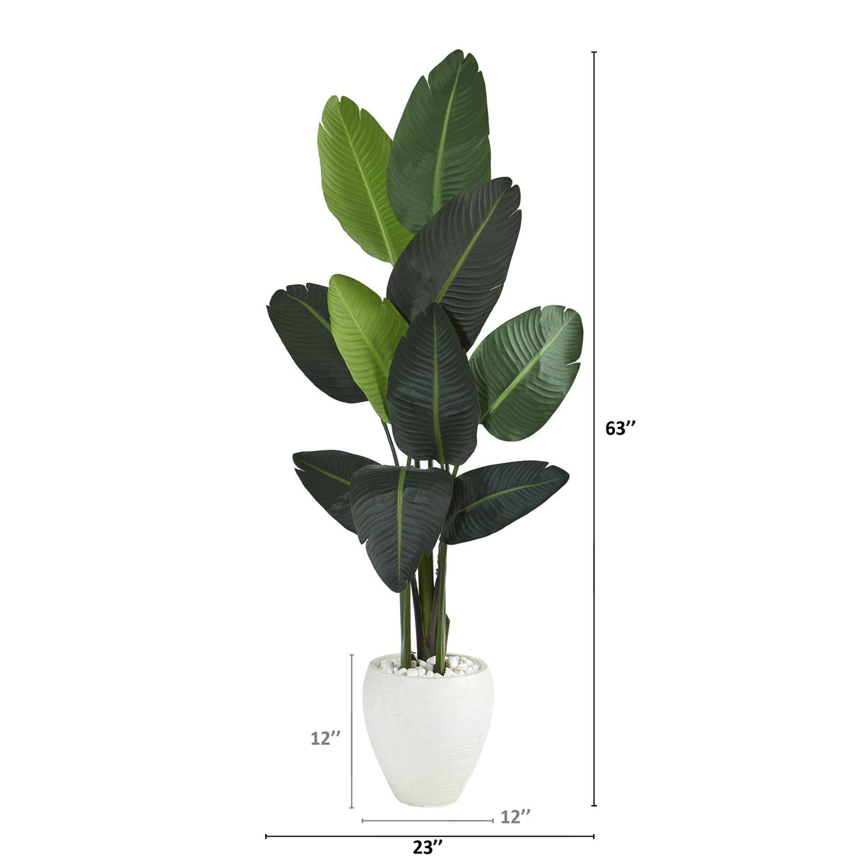 63” Traveler's Palm Artificial tree in White Planter-Parc Decor