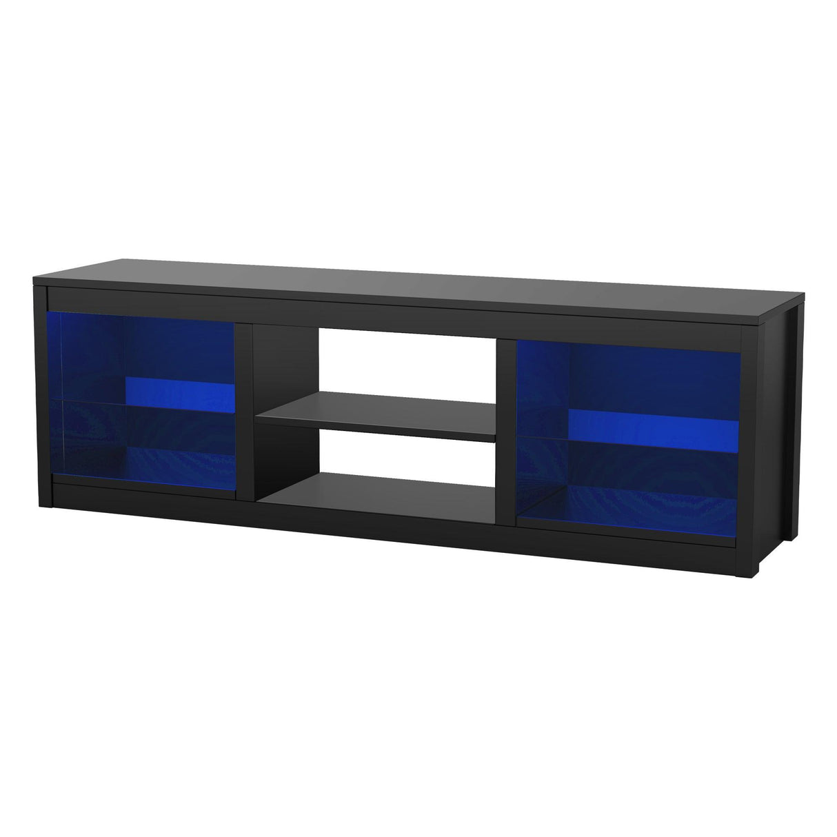 66" Modern LED TV Stand Entertainment Center with Glass Shelves for Living Room-电视柜-Parc Decor