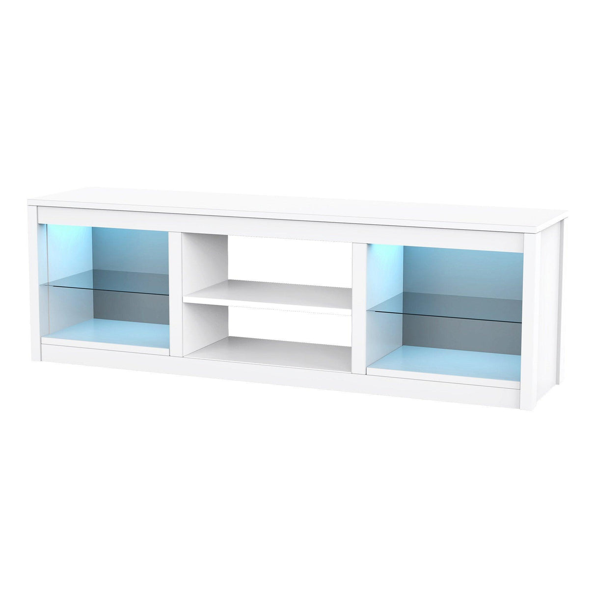 66" Modern LED TV Stand Entertainment Center with Glass Shelves for Living Room-电视柜-Parc Decor