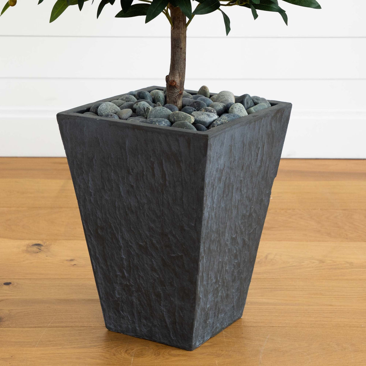 67” Olive Cone Topiary Artificial Tree in Slate Planter (Indoor/Outdoor)-Parc Decor