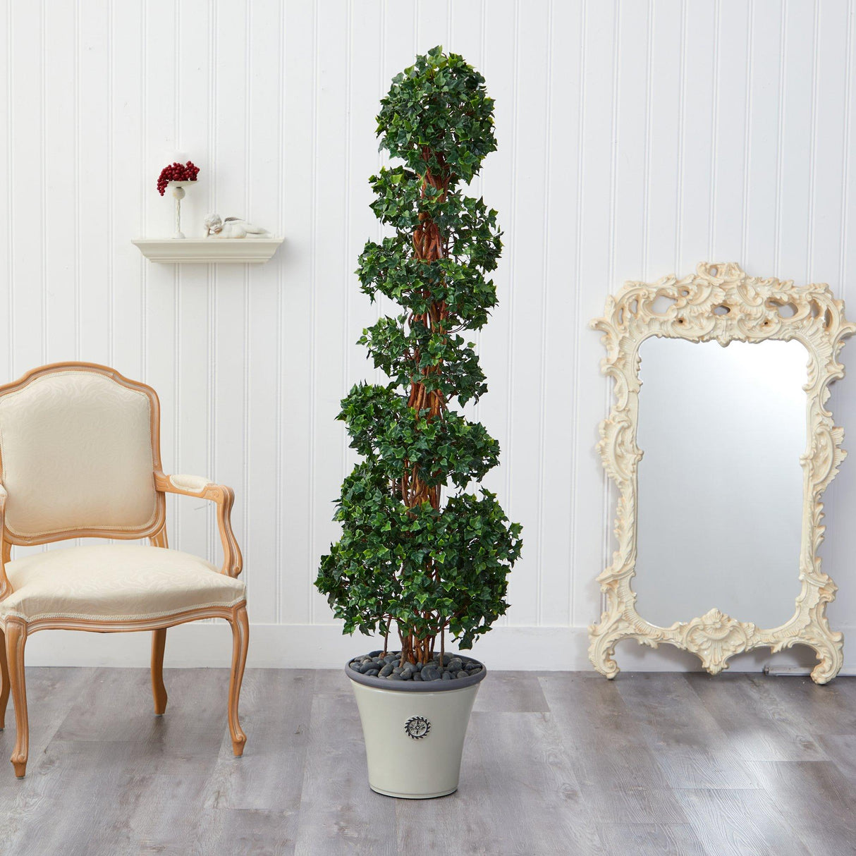 68” English Ivy Topiary Spiral Artificial Tree in Decorative Planter(Indoor/Outdoor)-Parc Decor