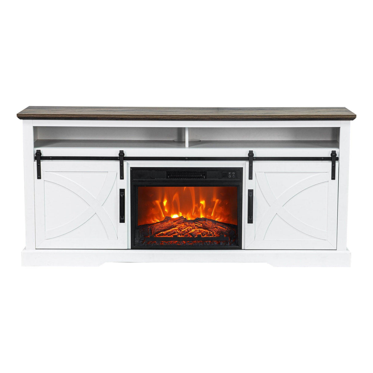 68" Farmhouse TV Stand with 23" Insert Opening Electric Fireplace-Parc Decor