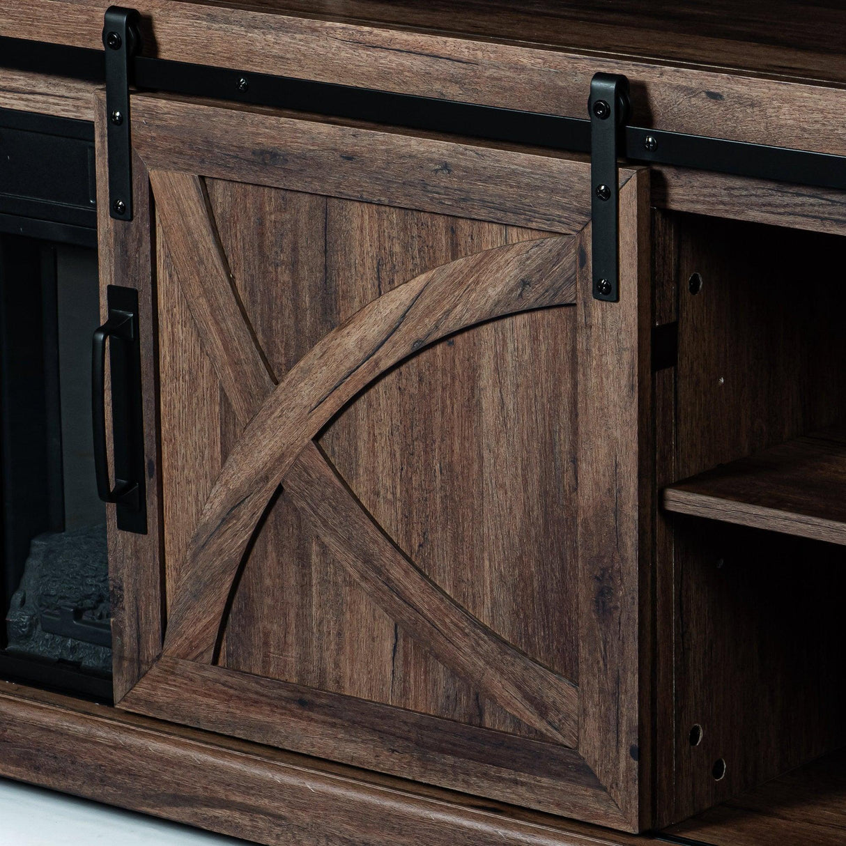 68" Farmhouse TV Stand with 23" Insert Opening Electric Fireplace-Parc Decor