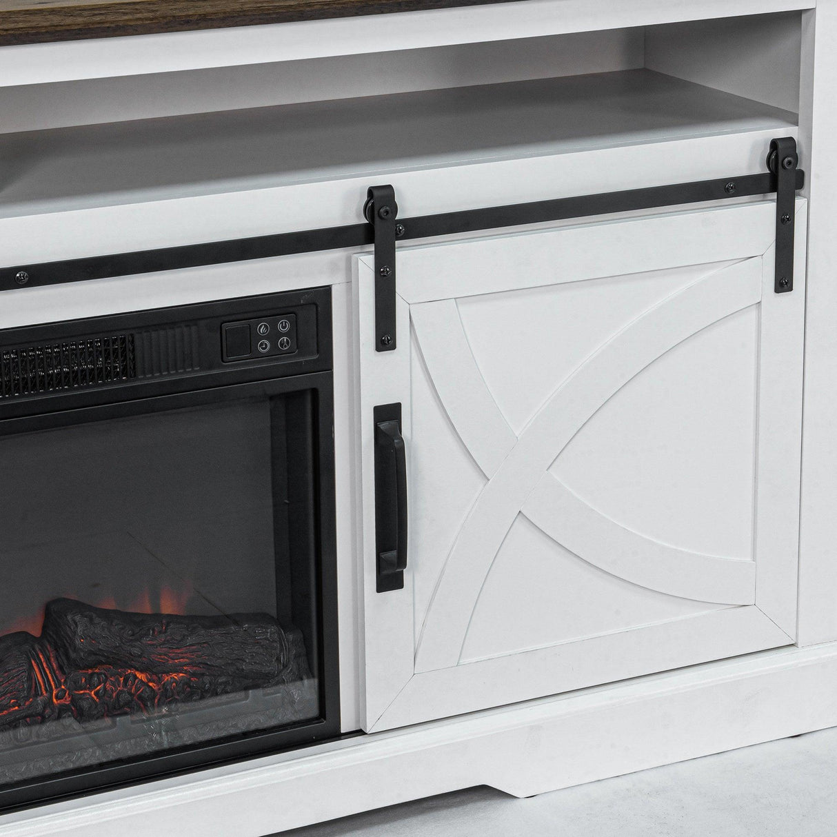 68" Farmhouse TV Stand with 23" Insert Opening Electric Fireplace-Parc Decor