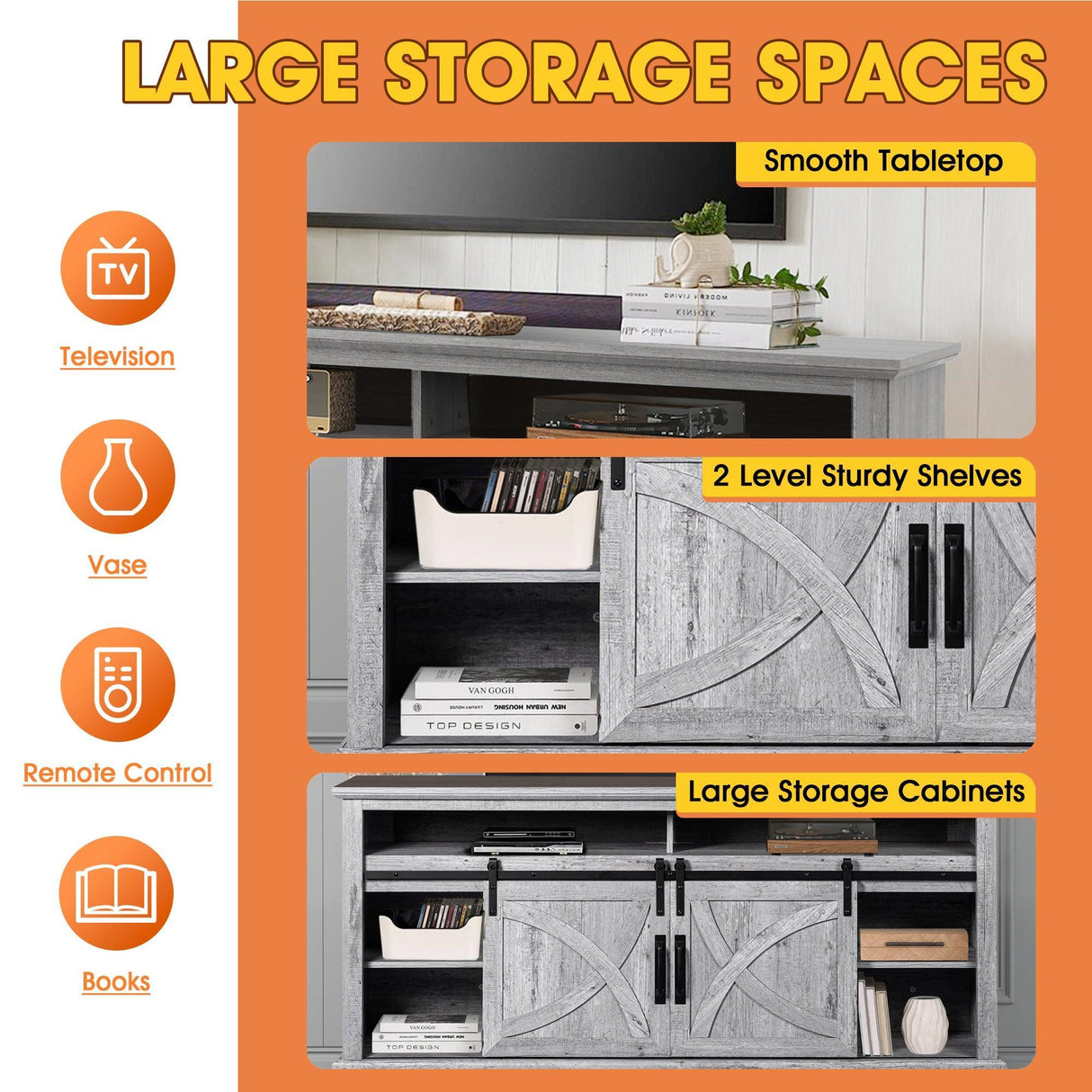 68" Farmhouse TV Stand with 23" Insert Opening Electric Fireplace-Parc Decor