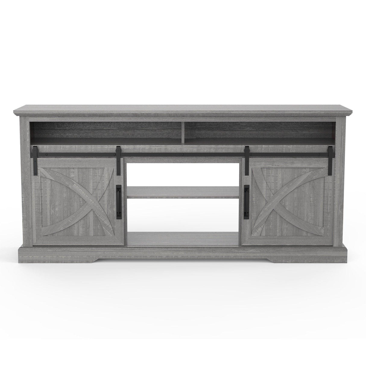68" Farmhouse TV Stand with Double Sliding Barn Doors for Living Room-Parc Decor