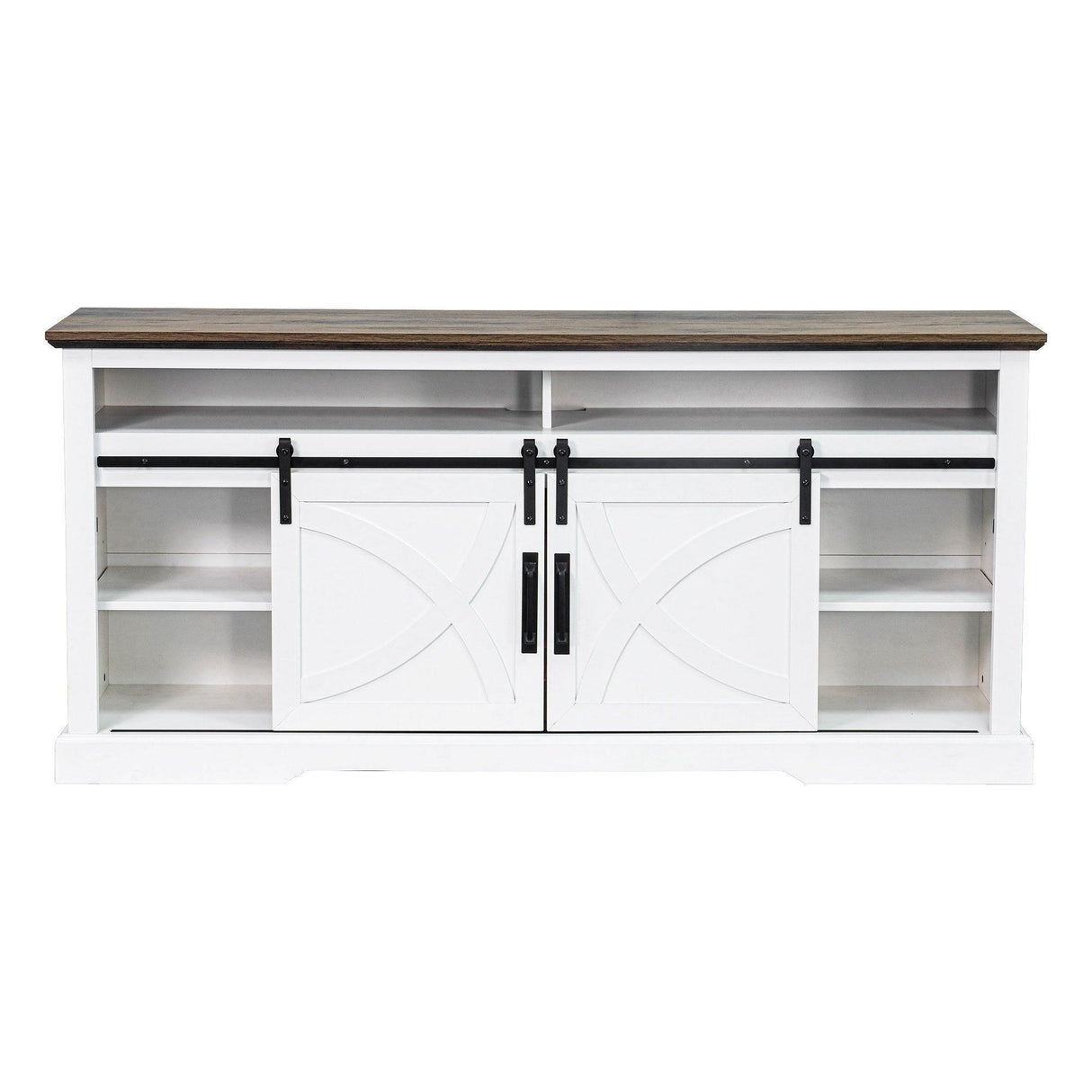68" Farmhouse TV Stand with Double Sliding Barn Doors for Living Room-Parc Decor