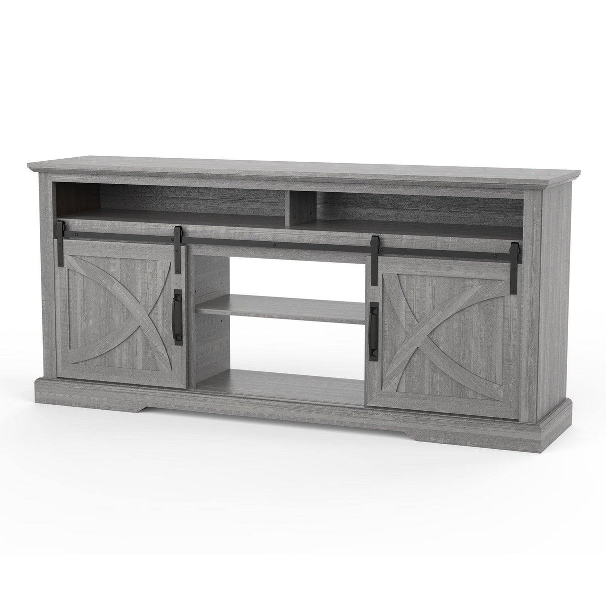 68" Farmhouse TV Stand with Double Sliding Barn Doors for Living Room-Parc Decor
