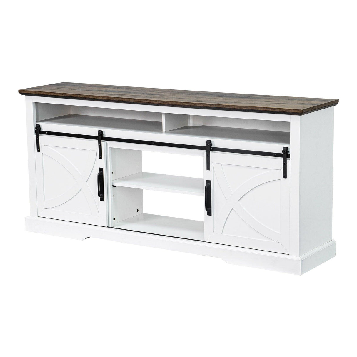 68" Farmhouse TV Stand with Double Sliding Barn Doors for Living Room-Parc Decor