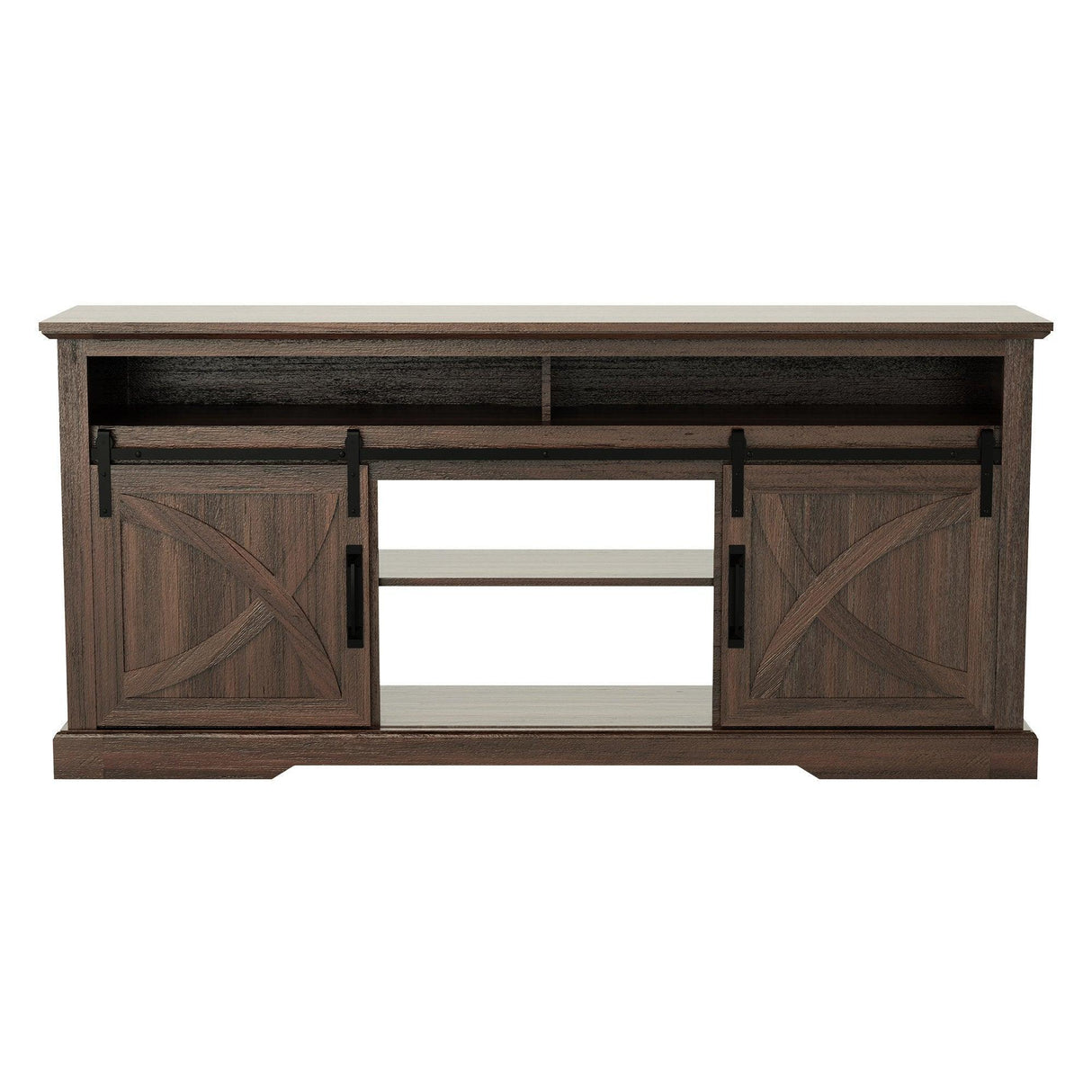68" Farmhouse TV Stand with Double Sliding Barn Doors for Living Room-Parc Decor