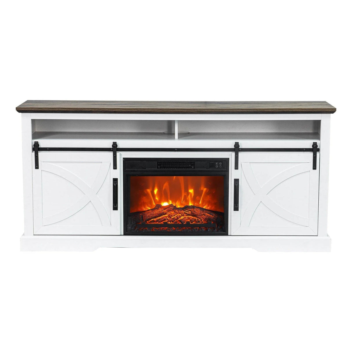 68" Farmhouse TV Stand with 23" Insert Opening Electric Fireplace