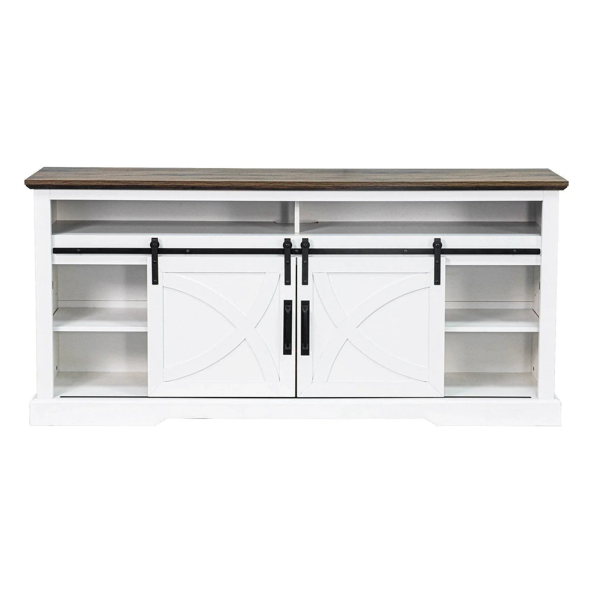 68" Farmhouse TV Stand with Double Sliding Barn Doors for Living Room