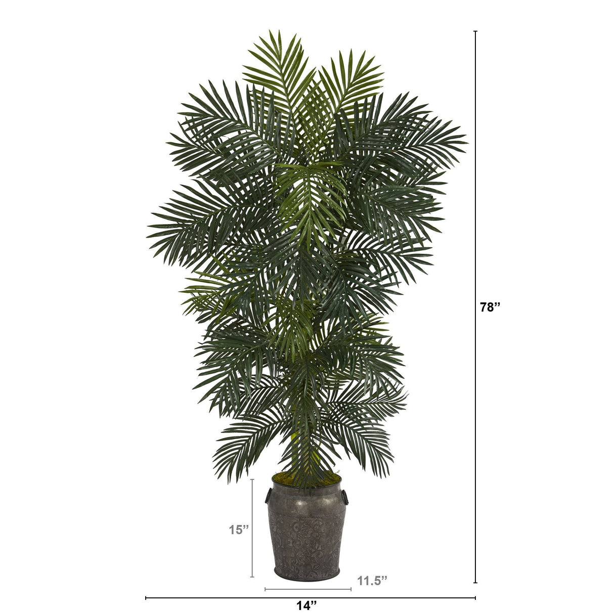 6.5’ Golden Cane Artificial Palm Tree in Metal Planter-Parc Decor