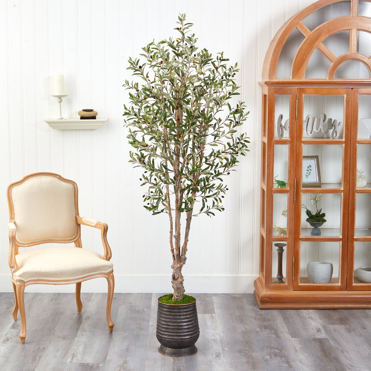 6.5’ Olive Artificial Tree in Ribbed Metal Planter-Parc Decor