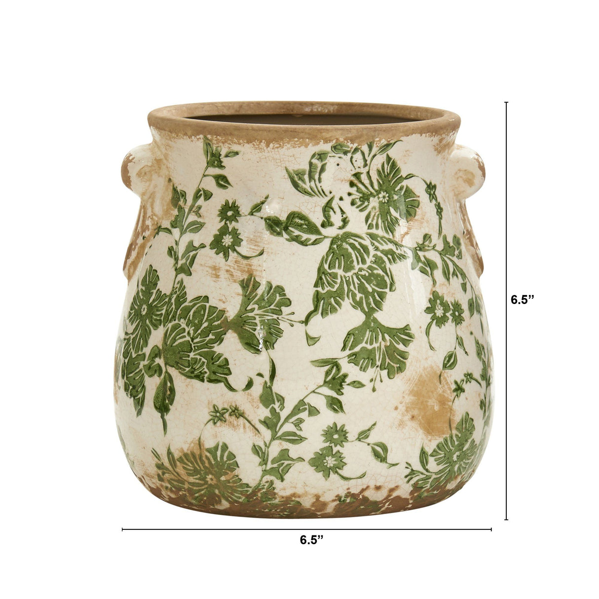 6.5” Tuscan Ceramic Green Scroll Planter-Parc Decor