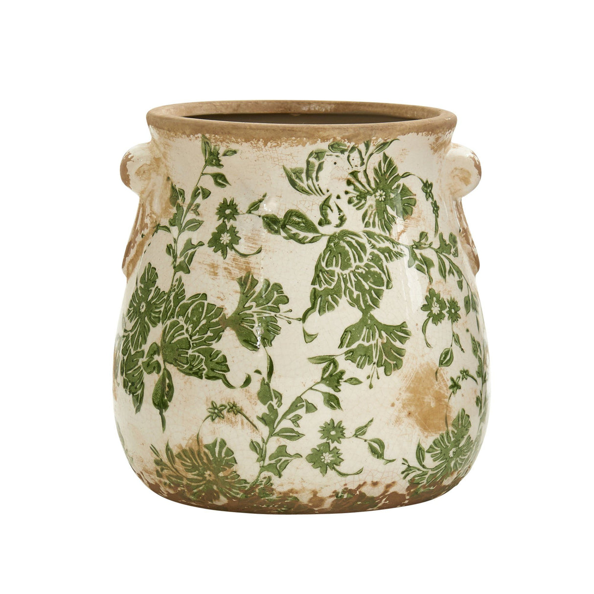 6.5” Tuscan Ceramic Green Scroll Planter-Parc Decor