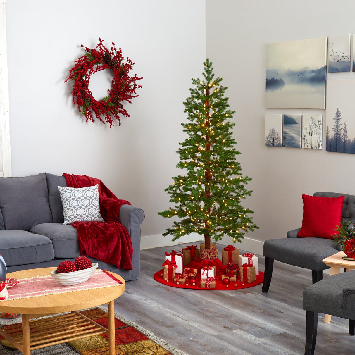 6.5' Fairbanks Fir Artificial Christmas Tree with 250 Clear Warm (Multifunction) LED Lights and 208 Bendable Branches-Christmas Tree-Parc Decor