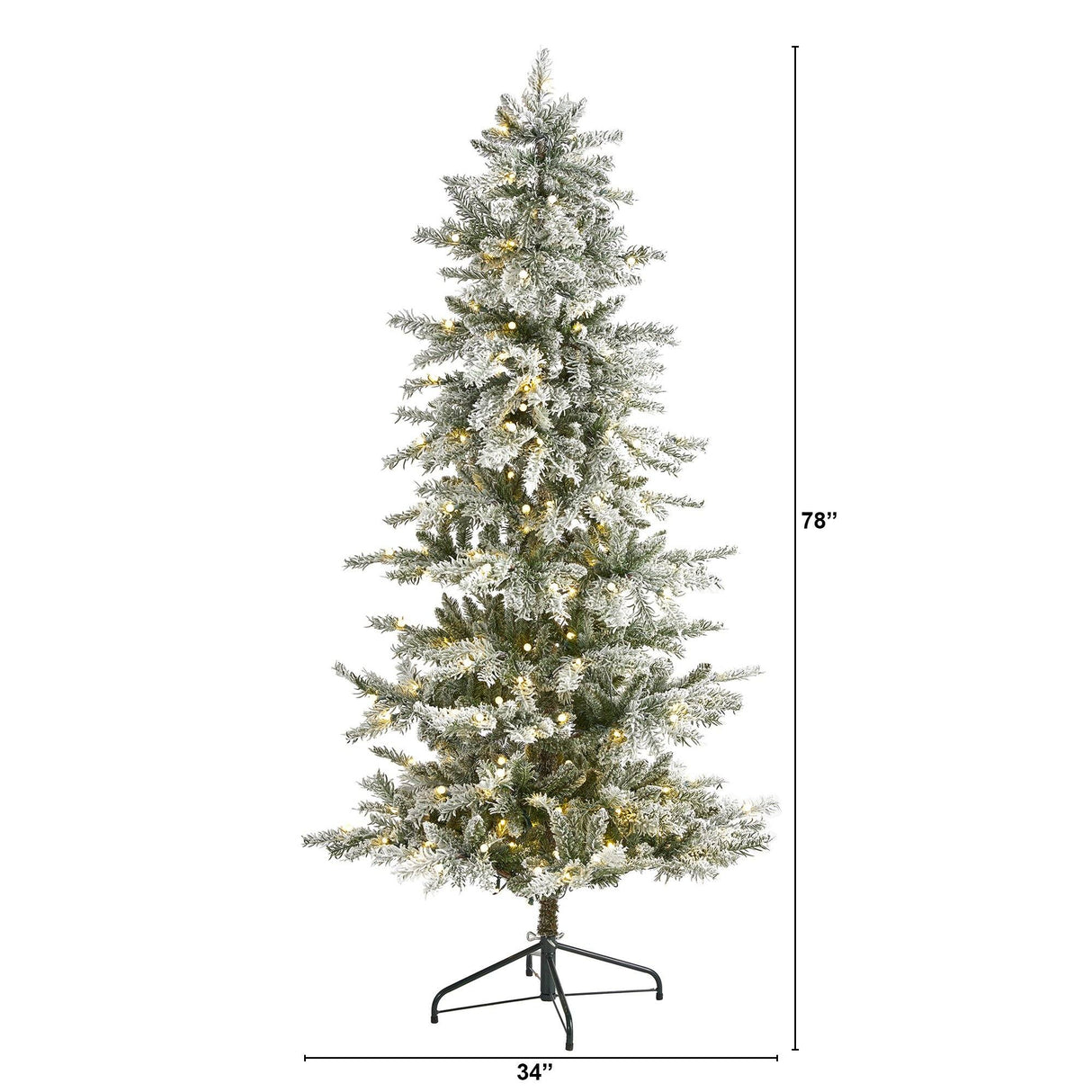 6.5’ Slim Flocked Nova Scotia Spruce Artificial Christmas Tree with 300 Warm White LED Lights and 699 Bendable Branches-Christmas Tree-Parc Decor