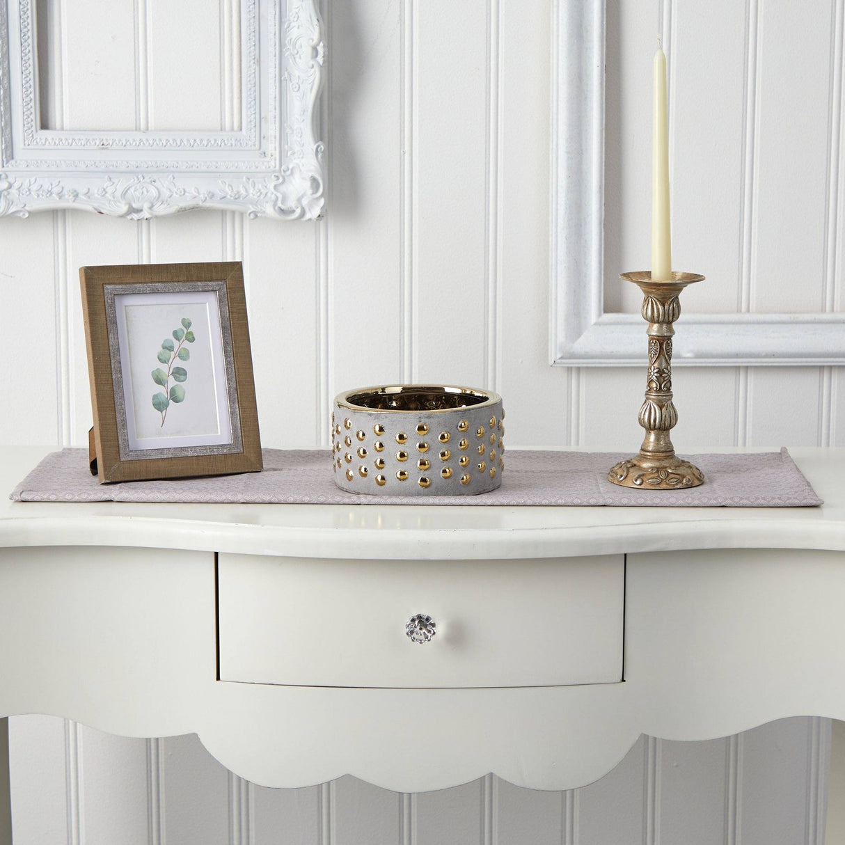 6.75” Regal Stone Hobnail Planter with Gold Accents-Parc Decor