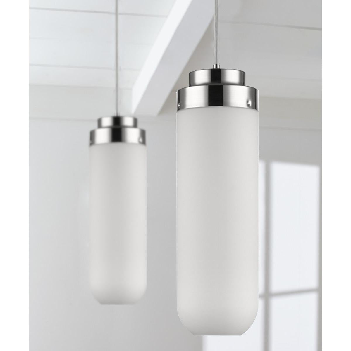 6"W Solar 1-Light Polished Nickel Pendant With Frosted Glass Shade