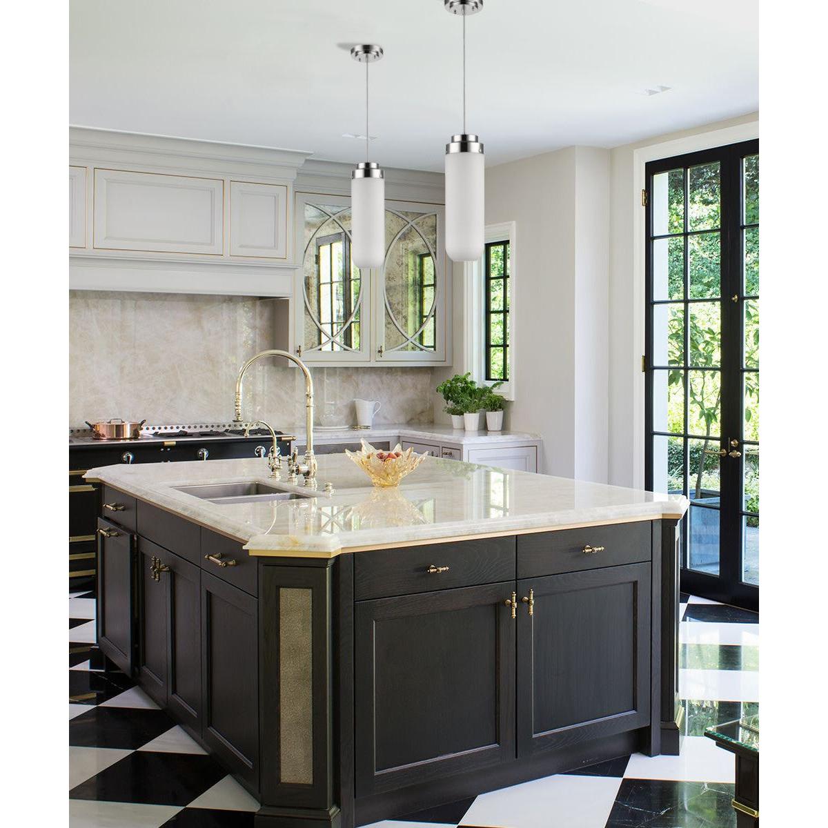 6"W Solar 1-Light Polished Nickel Pendant With Frosted Glass Shade