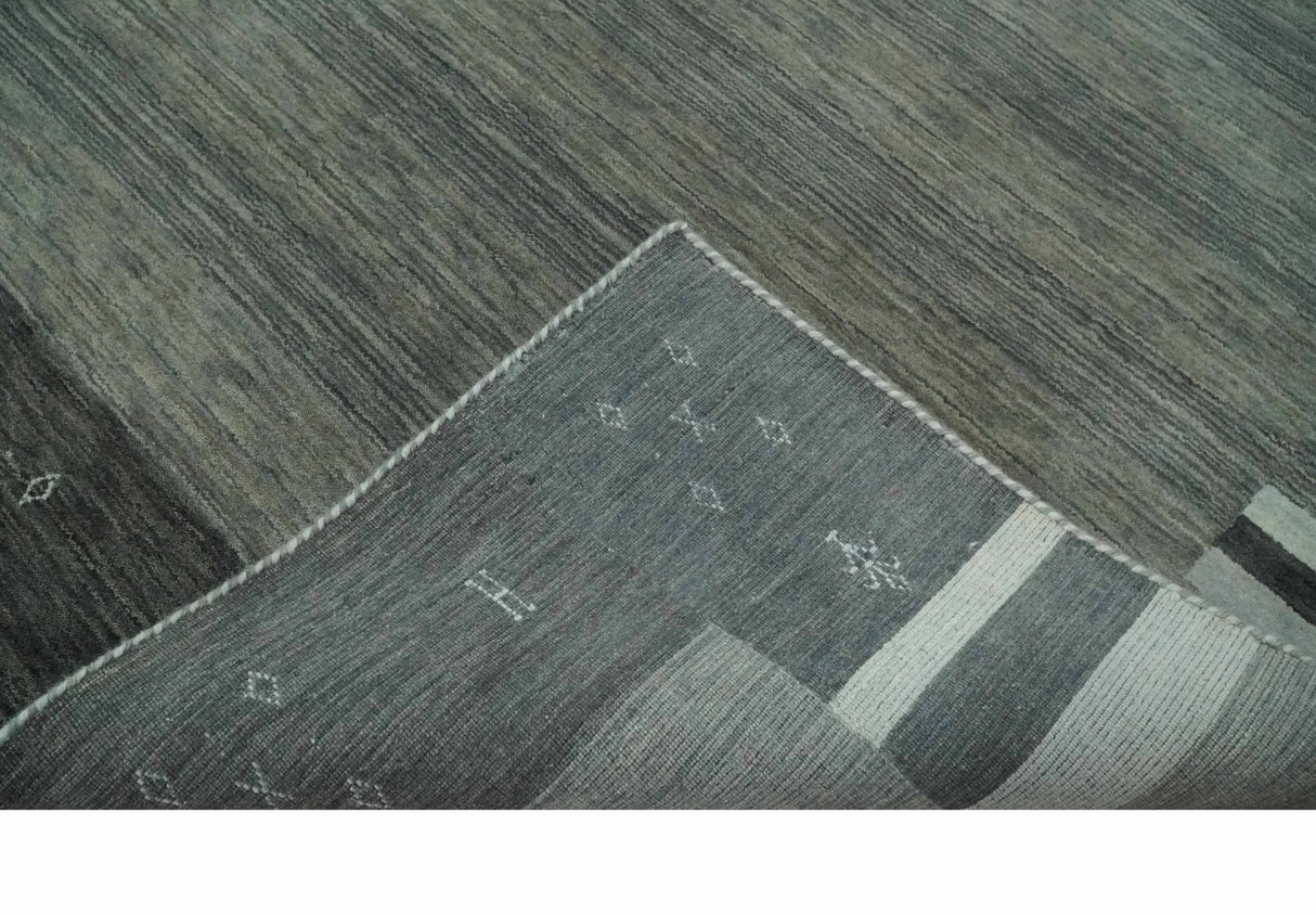 6x8 Gray And Charcoal Striped Wool Hand Woven Southwestern Lori Gabbeh Rug