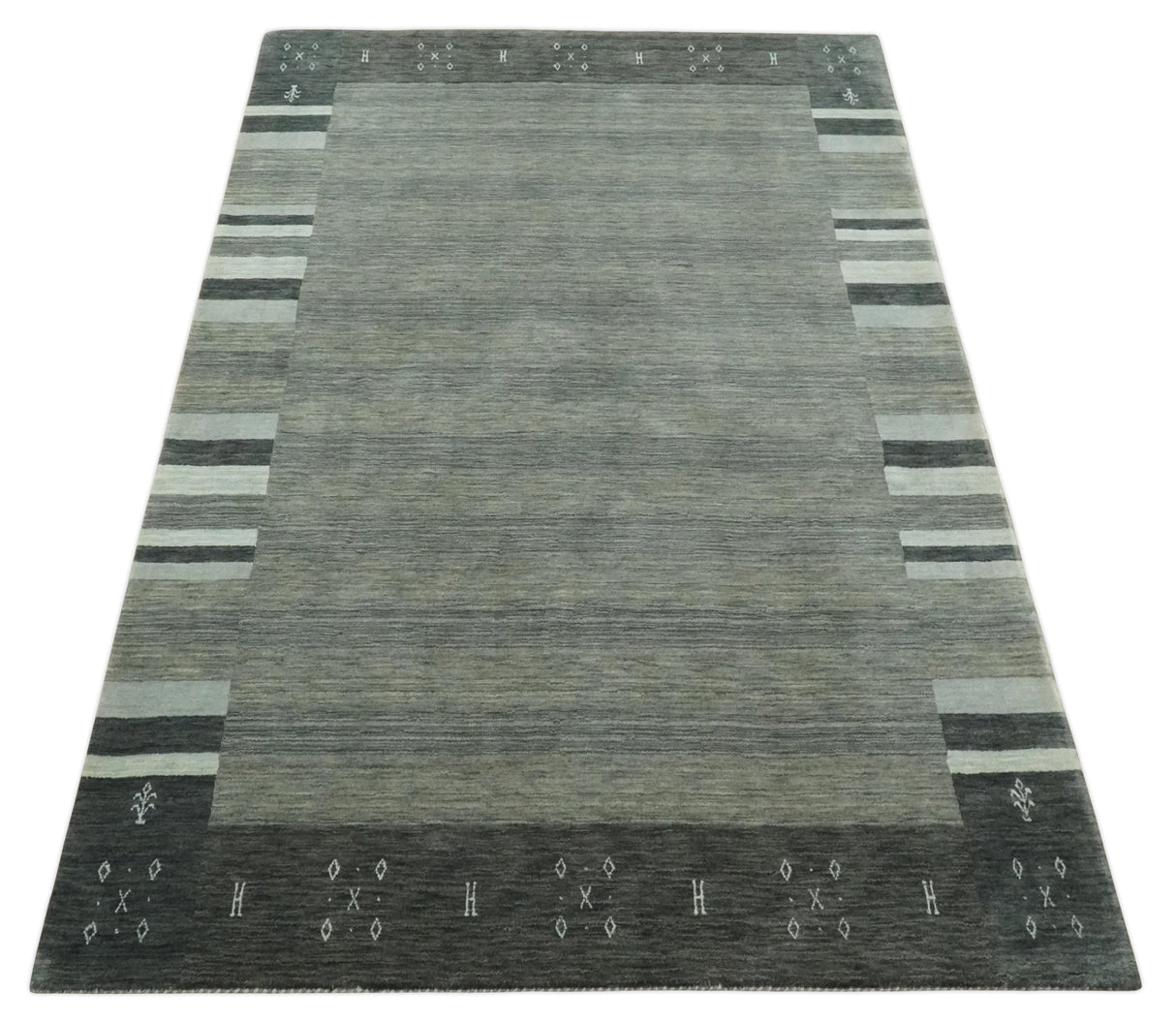 6x8 Gray And Charcoal Striped Wool Hand Woven Southwestern Lori Gabbeh Rug