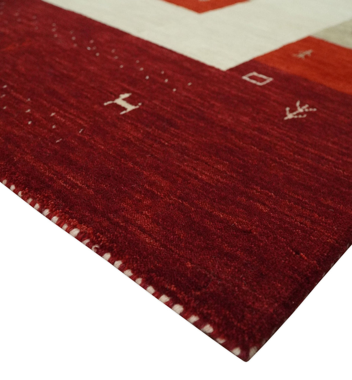 6x8 Maroon and Beige Striped Wool Hand Woven Southwestern Lori Gabbeh Rug