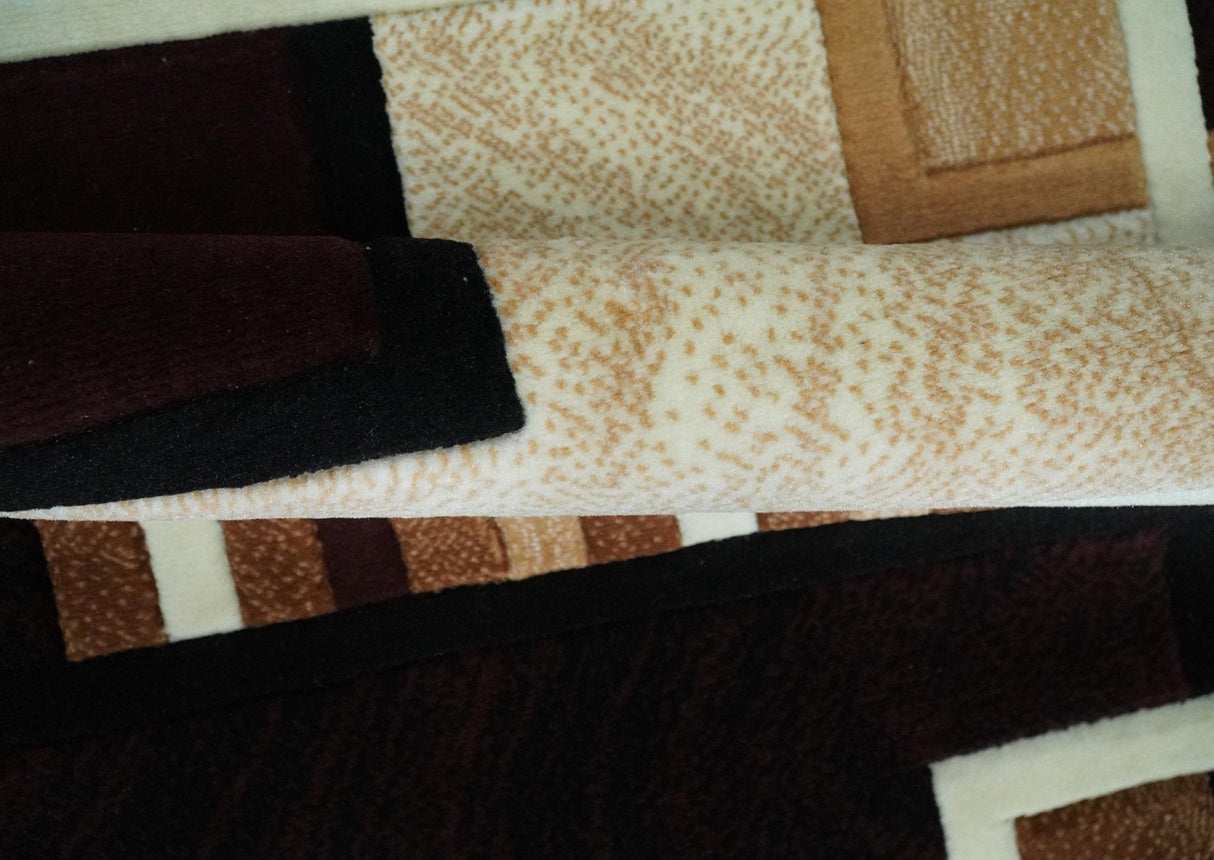 6x8 Power Loomed Brown, Gold, Ivory and Black Geometrical Shapes Frames Area Rug | NMM2-Area Rug-Parc Decor