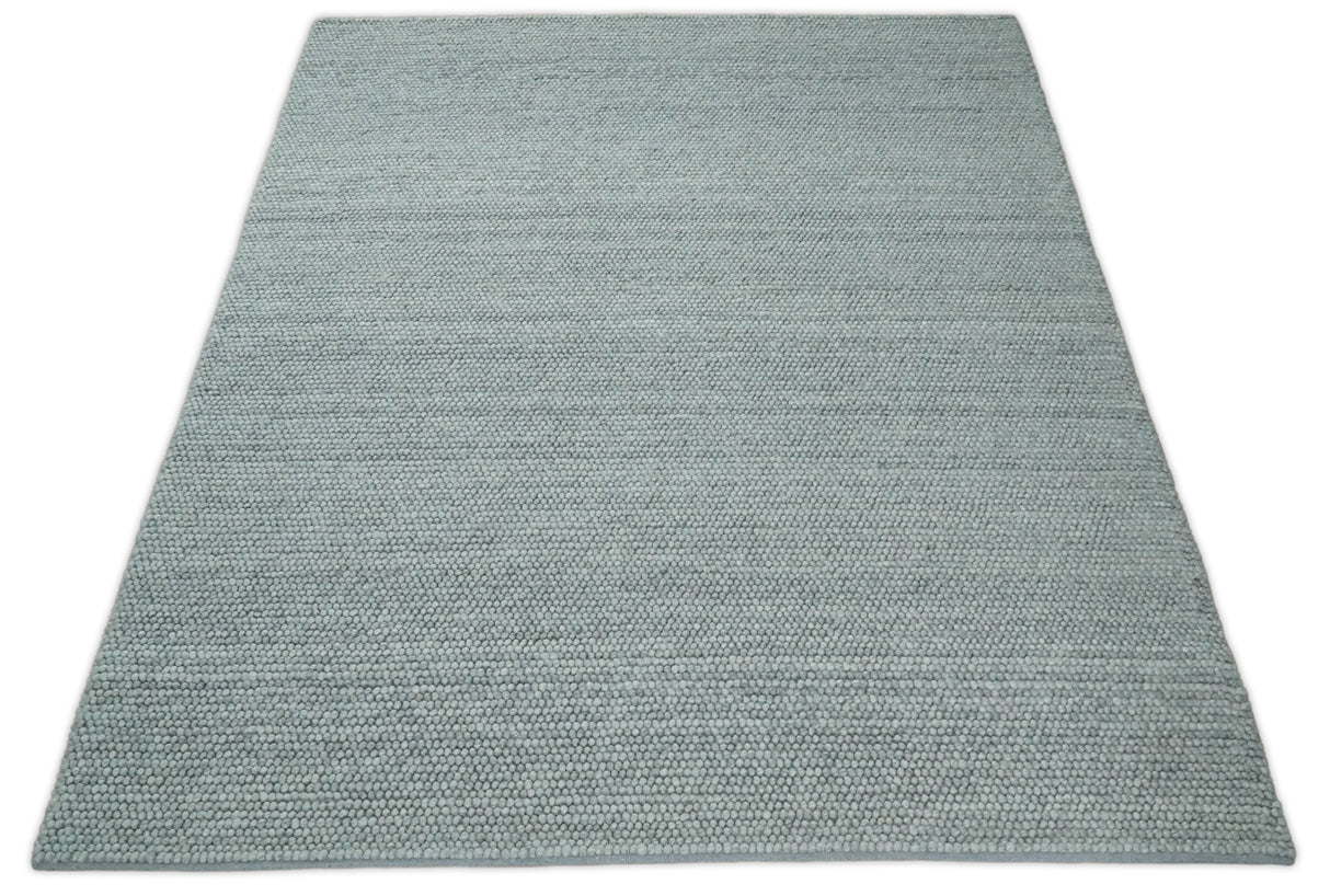 6x9 and 8x10 Solid Gray Wool Blend Felted Chunky Hand Woven Area Rug