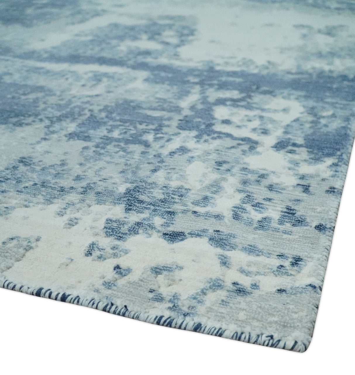 6x9 Blue, Ivory and Gray Modern Abstract Hand Loomed Blended wool and Art silk Area Rug-Area Rug-Parc Decor