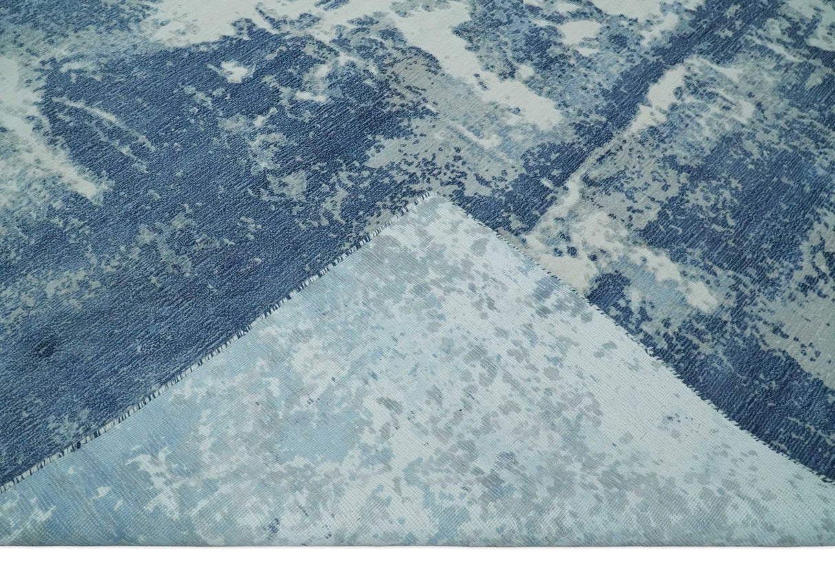 6x9 Blue, Ivory and Gray Modern Abstract Hand Loomed Blended wool and Art silk Area Rug-Area Rug-Parc Decor