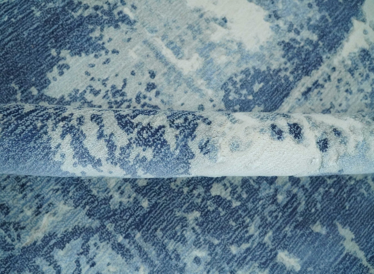 6x9 Blue, Ivory and Gray Modern Abstract Hand Loomed Blended wool and Art silk Area Rug-Area Rug-Parc Decor