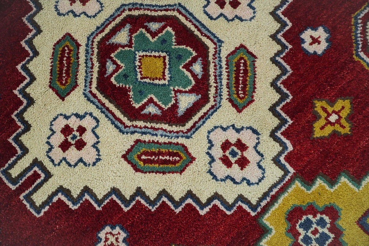 6x9 Hand Knotted Traditional Antique Kazak Red and Mustard Wool Area Rug