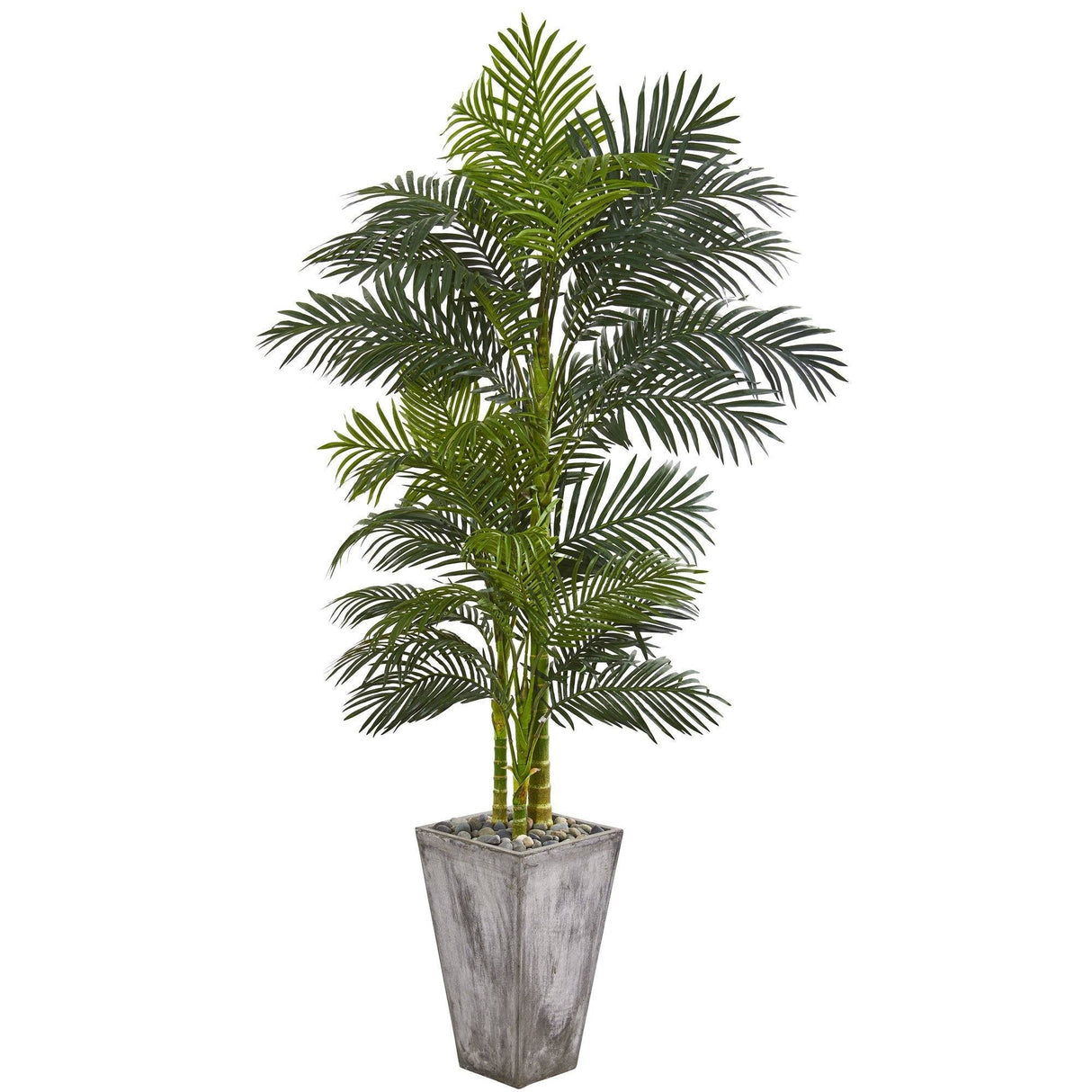 7’ Golden Cane Artificial Palm Tree in Cement Planter-Parc Decor