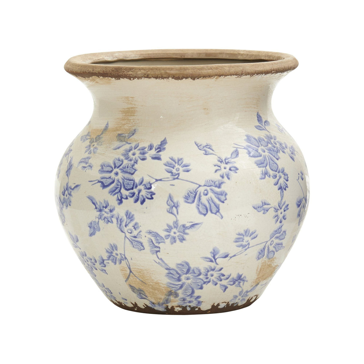 7” Tuscan Ceramic Blue Scroll Urn Vase-Parc Decor