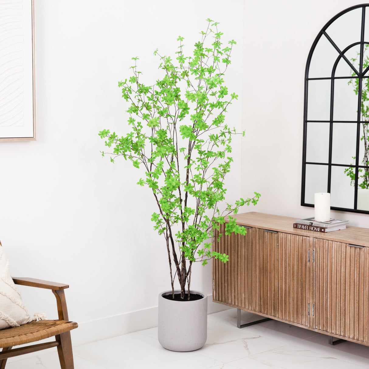 7’ Artificial Enkianthus Tree with Resin Stone Planter-Tree-Parc Decor