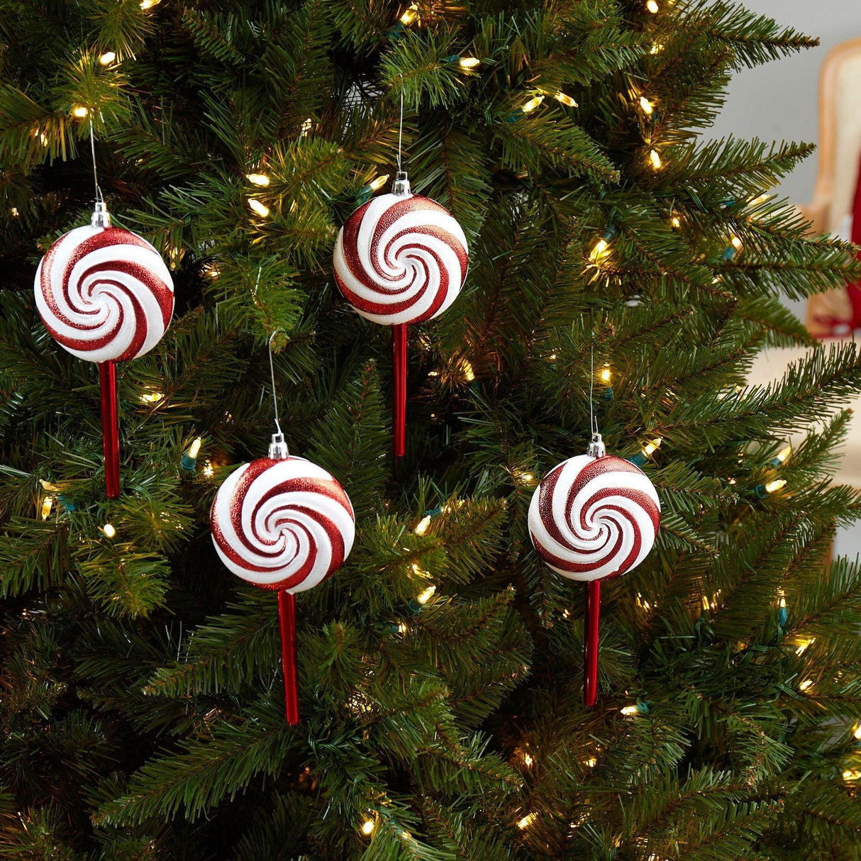7” Candy Cane Lollipop Holiday Deluxe Christmas Shatterproof Ornament Set of 4-Ornament-Parc Decor