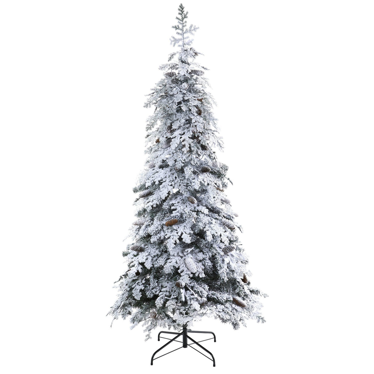 7’ Flocked Montana Down Swept Spruce Artificial Christmas Tree with Pinecones and 400 LED Lights-Christmas Tree-Parc Decor