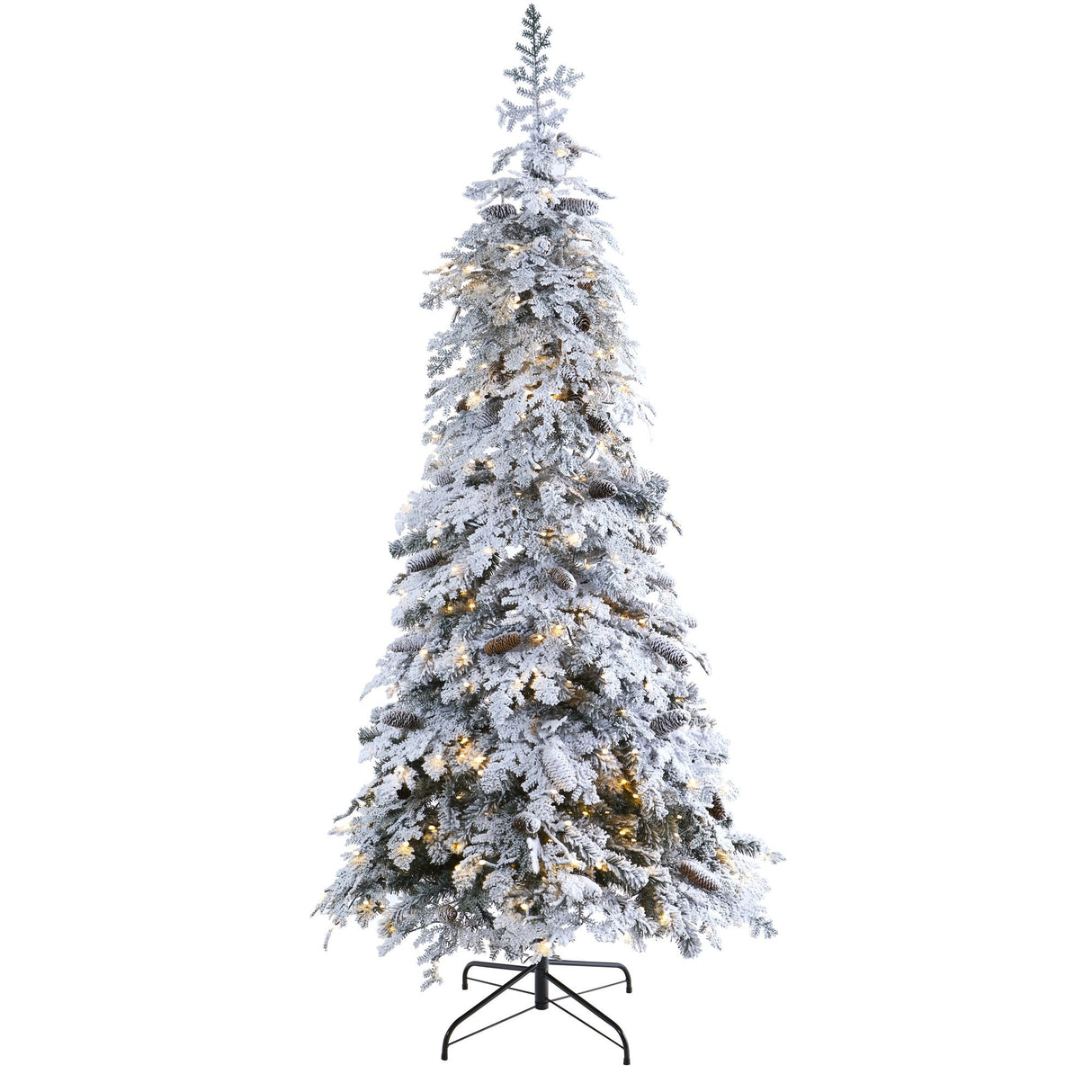 7’ Flocked Montana Down Swept Spruce Artificial Christmas Tree with Pinecones and 400 LED Lights-Christmas Tree-Parc Decor