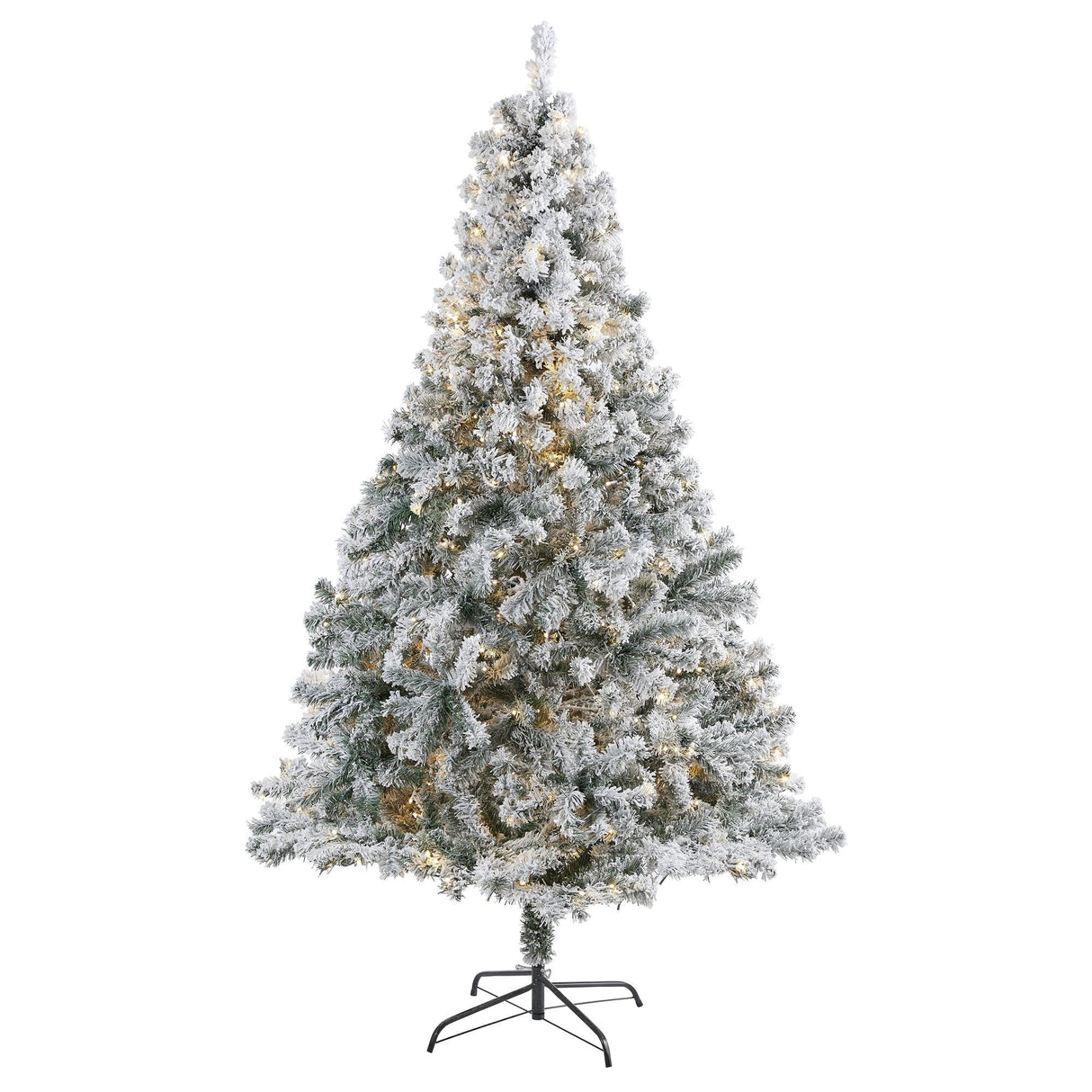 7' Flocked Rock Springs Spruce Artificial Christmas Tree with 350 Clear LED Lights and 800 Bendable Branches-Christmas Tree-Parc Decor