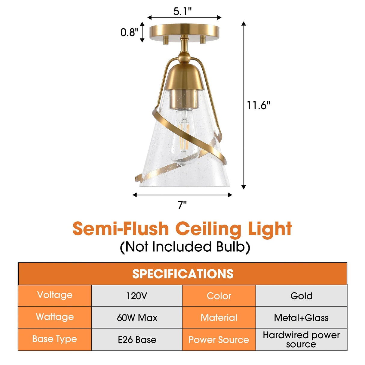 7 Inch Walker 1-Light Semi-Flush Mount Ceiling Light