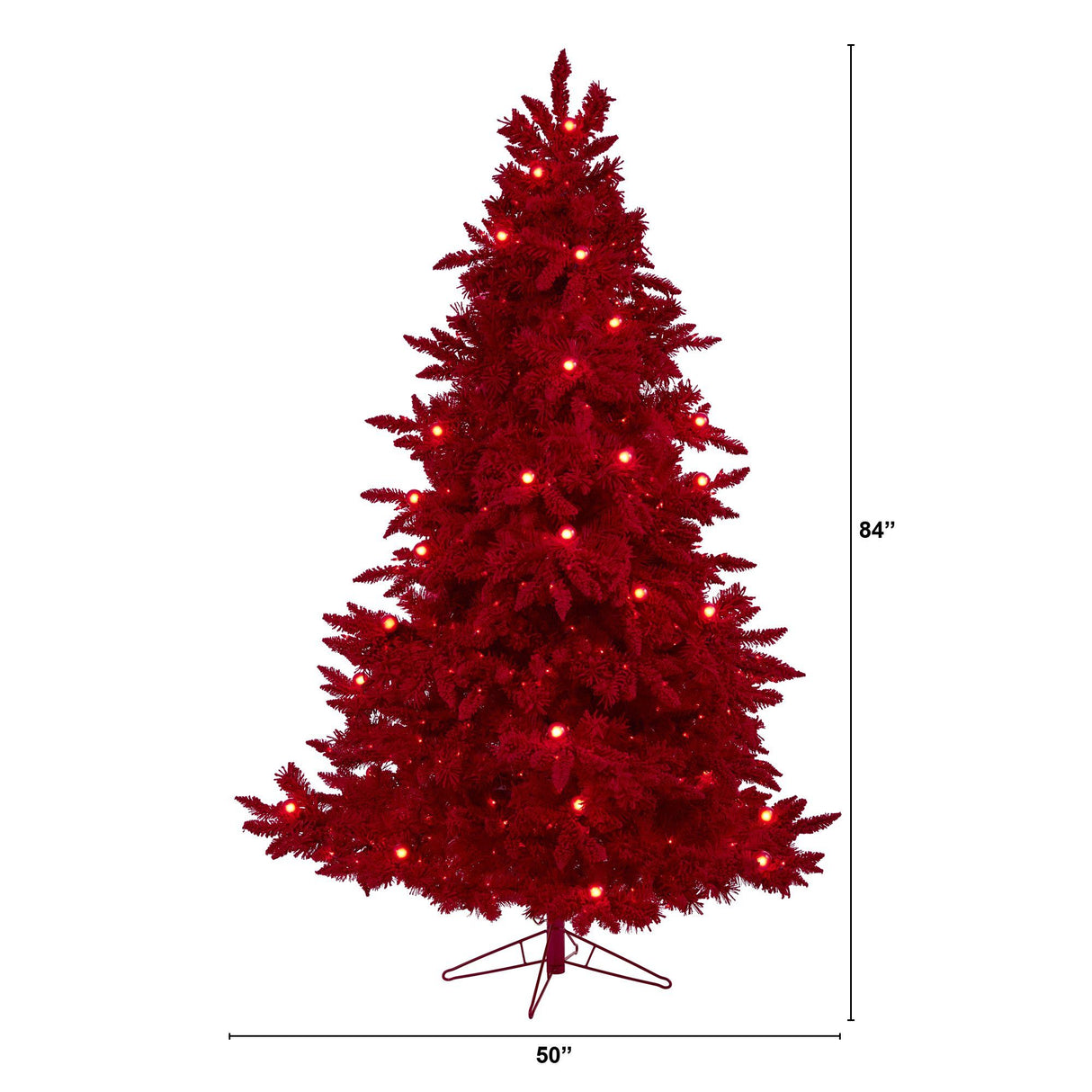 7' Red Flocked Fraser Fir Artificial Christmas Tree with 500 Red Lights, 40 Globe Bulbs and 1039 Bendable Branches-Christmas Tree-Parc Decor