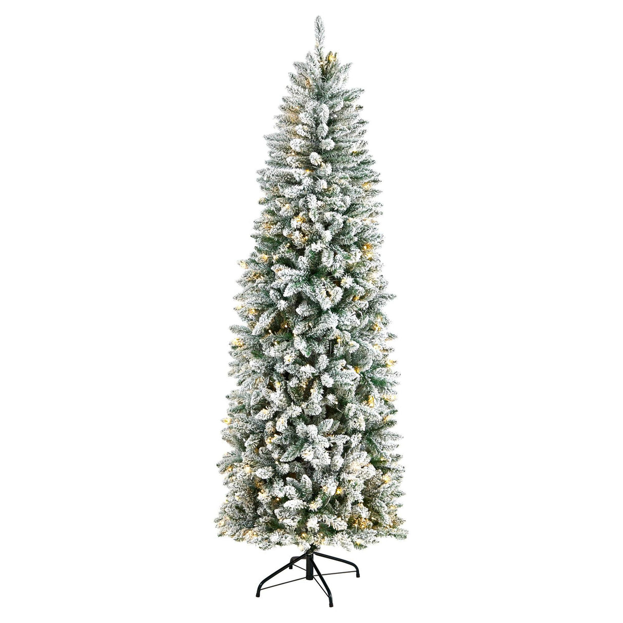 7’ Slim Flocked Montreal Fir Christmas Tree with 300 Warm White LED Lights and 995 Bendable Branches-Christmas Tree-Parc Decor