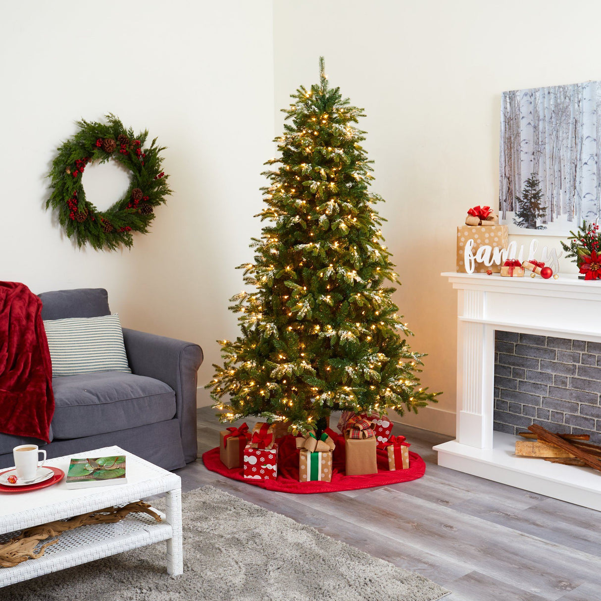 7’ Snowed Grand Teton Artificial Christmas Tree with 500 Clear Lights and 1050 Bendable Branches-Christmas Tree-Parc Decor