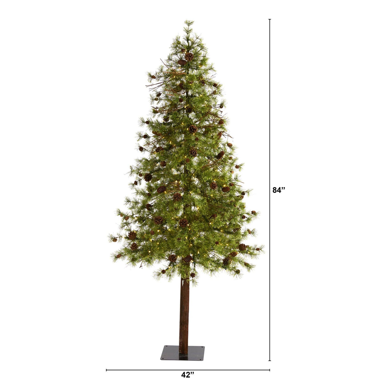 7' Wyoming Alpine Artificial Christmas Tree with 200 Clear (multifunction) LED Lights and Pine Cones on Natural Trunk-Christmas Tree-Parc Decor