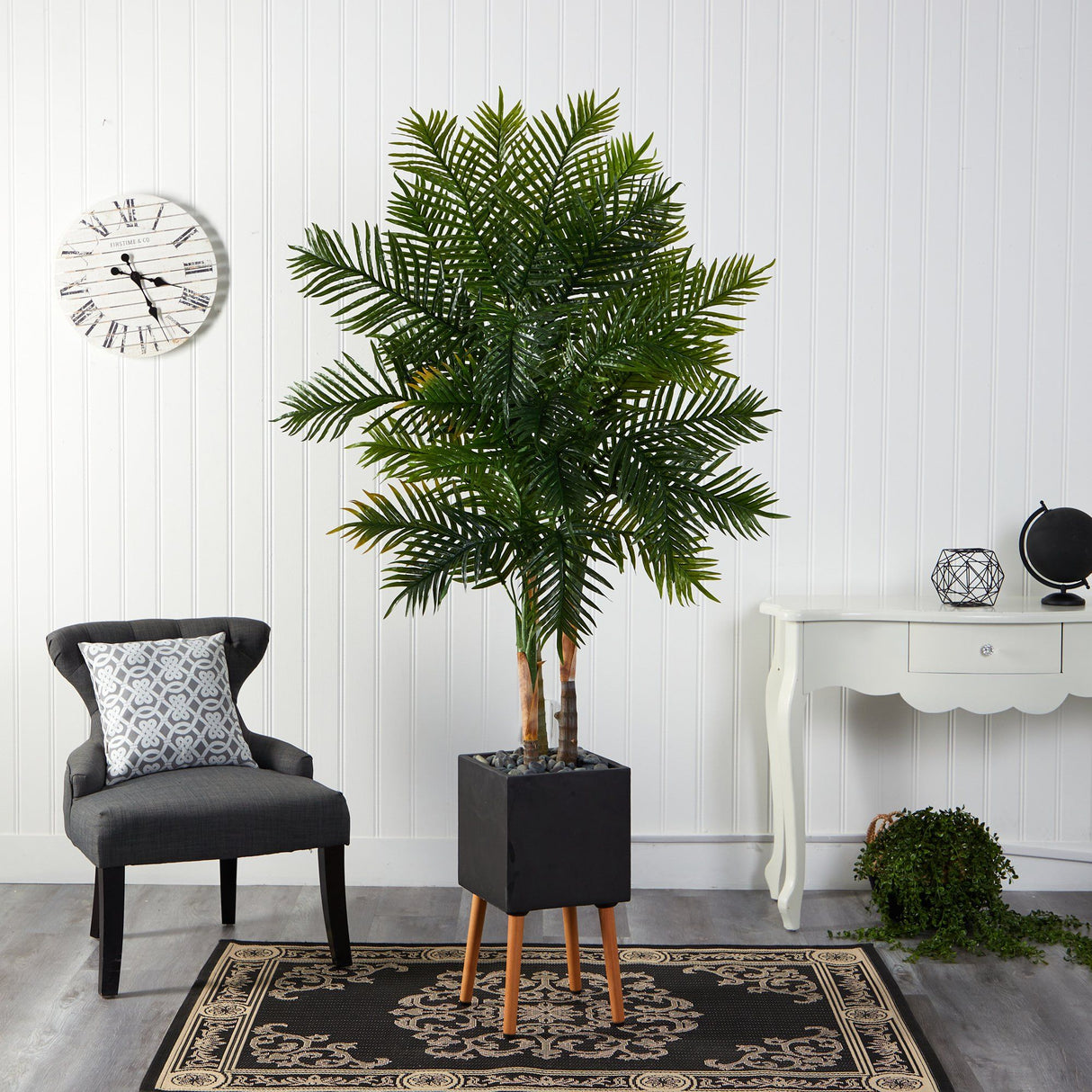 70” Areca Palm Artificial Tree in Black Planter with Stand-Parc Decor