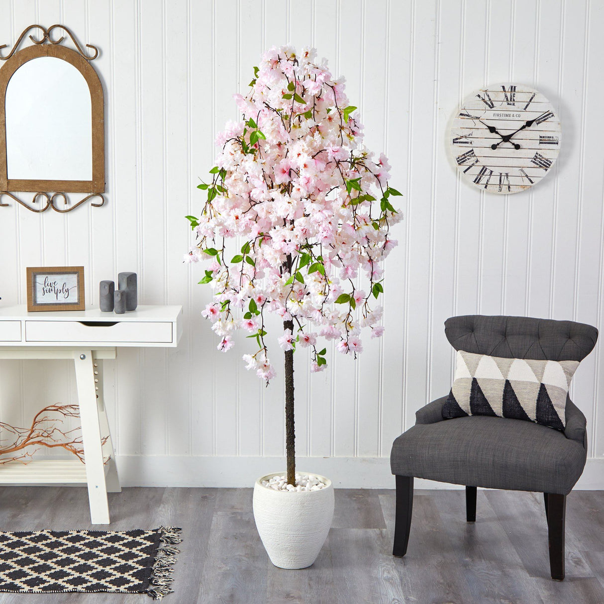 70” Cherry Blossom Artificial Tree in White Planter-Parc Decor